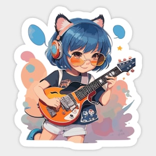 A little girl plays the guitar Sticker